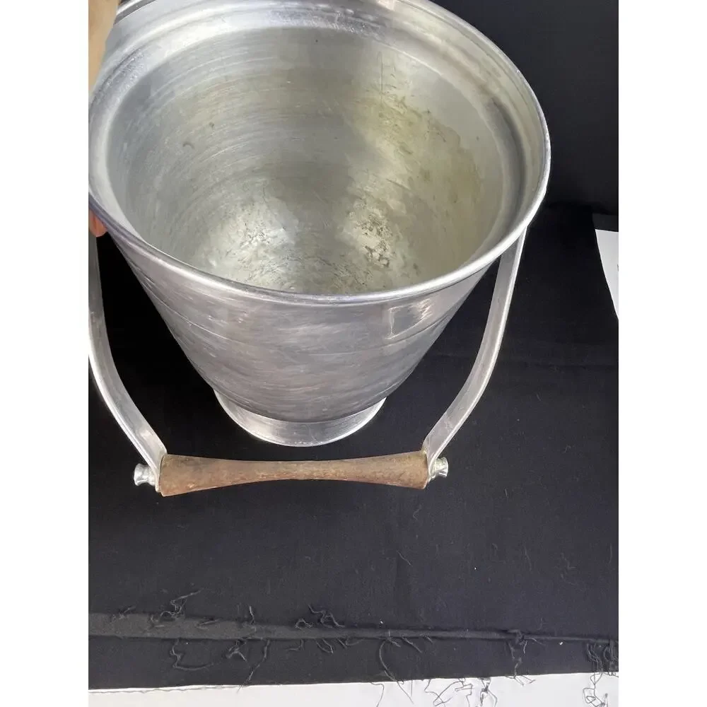 VTG Mid-Century NASCO Italy Ice Bucket Aluminum Ice Bucket Teak Handle No Lid